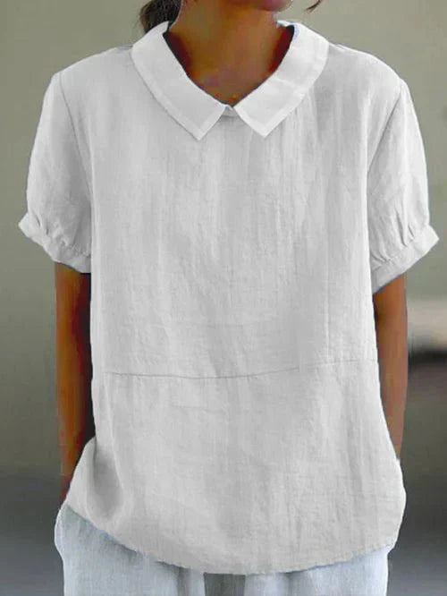 Alethea | Light Blue Women's Linen Peter Pan Collar Blouse