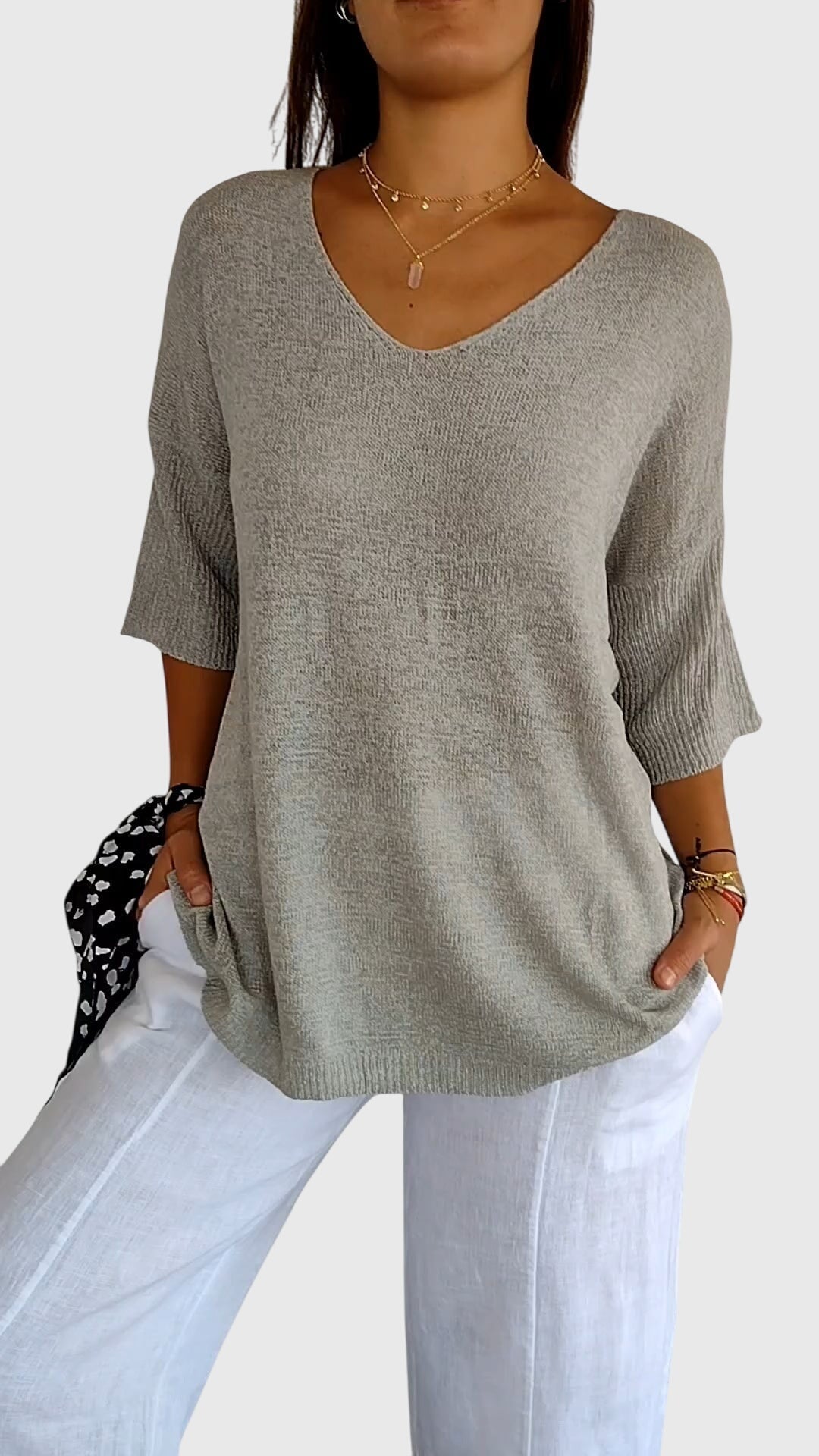 Alethea | Soft Coral Elegant V-Neck Top
