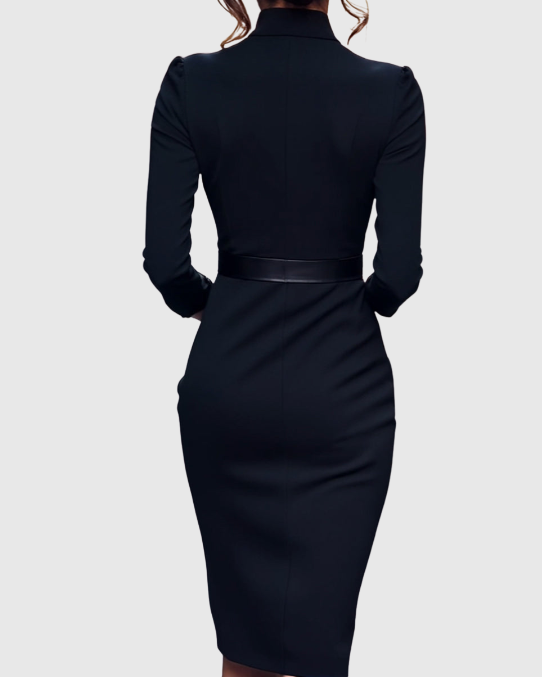 Calantha | Elegant Black Refined Midi Dress