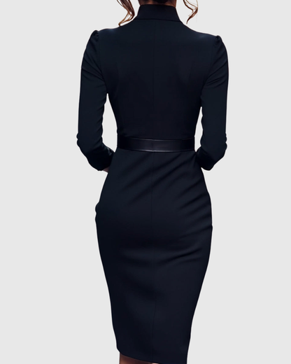 Calantha | Elegant Black Refined Midi Dress