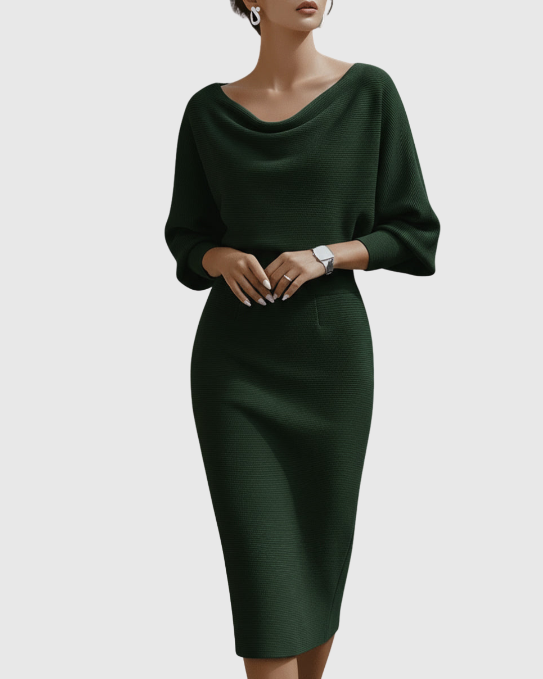 Calantha | Navy Blue Draped Batwing Midi Dress