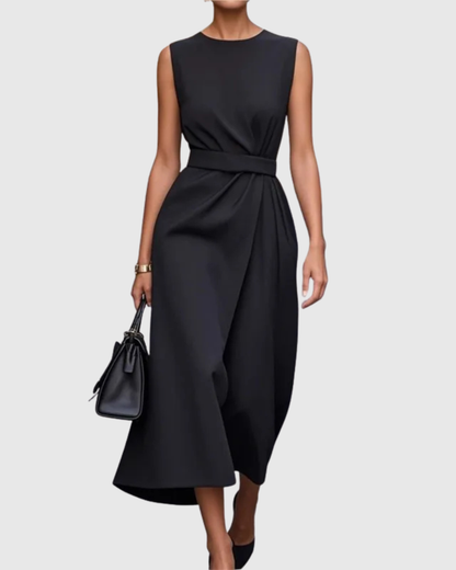 Aurelia | Elegant Round Neck Dress in Burnt Orange