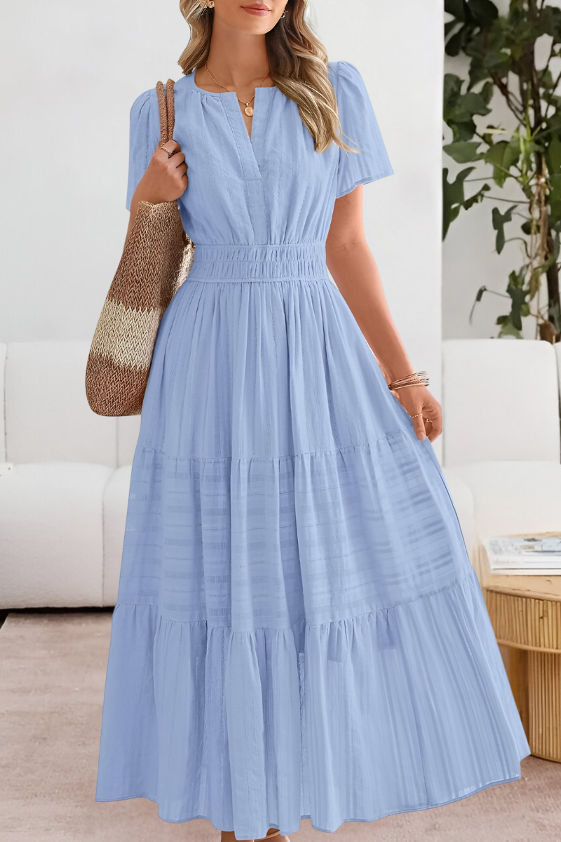 Women's Boho Short Sleeve Smocked Midi Dress in Sunny Yellow