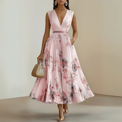 Calista | Women’s Flowy Sleeveless Summer Maxi Dress in Floral White