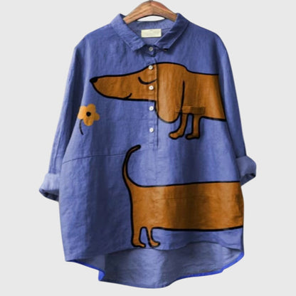 Linnea | Olive Linen Blouse - Dog 3