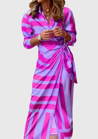 Alethea | Vibrant Orange Elegant Wrap Dress With Print