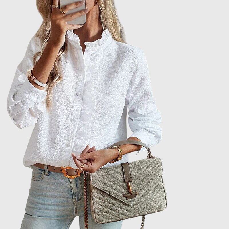 Alethea | Soft Blue Elegant Blouse with Ruffle