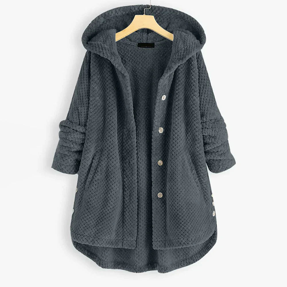 Astrid | Black Ribbed Cosy Hooded Coat