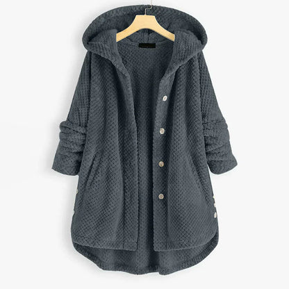 Astrid | Black Ribbed Cosy Hooded Coat