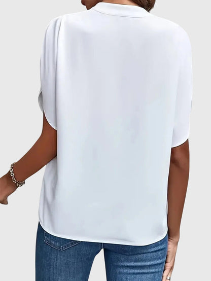 Calantha | Luxury White Soft And Elegant V-Neck Shirt