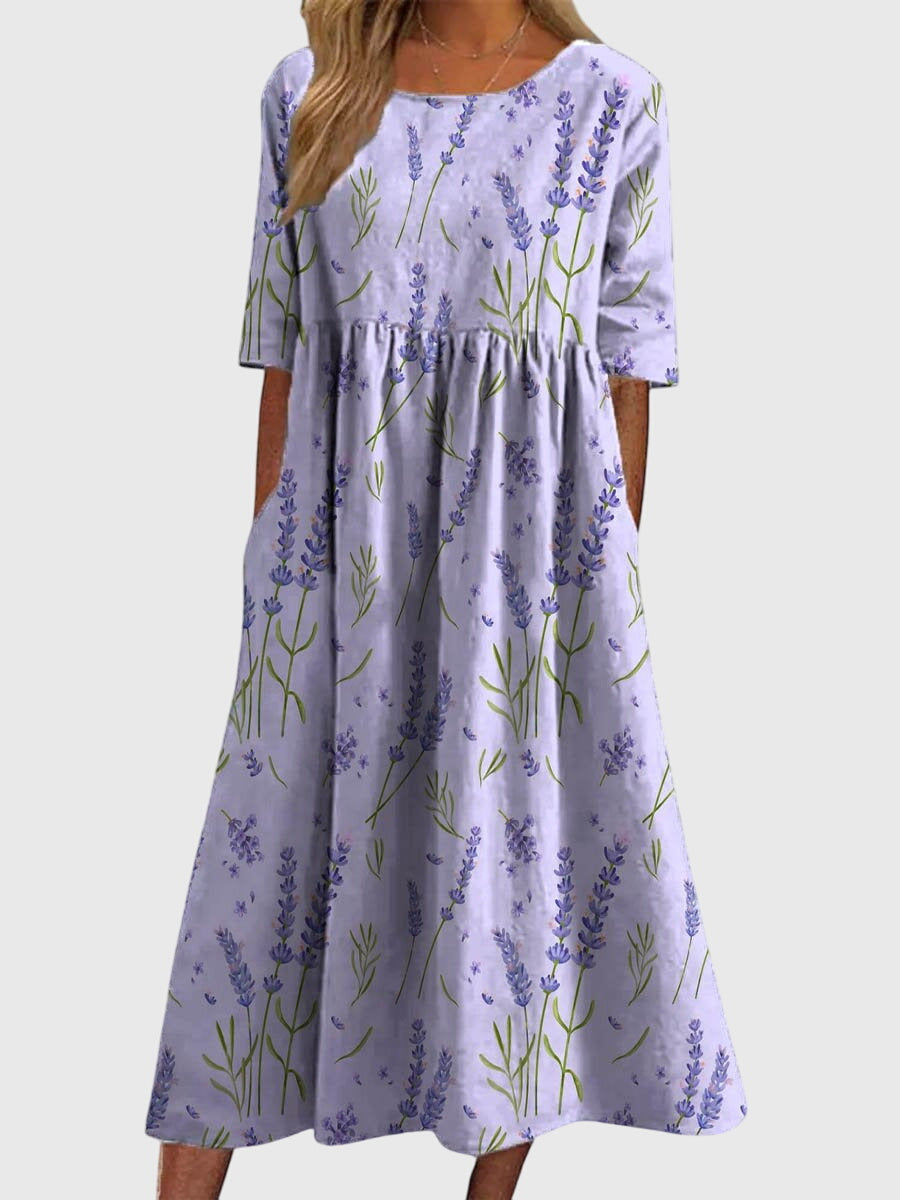 Calantha | Elegant Blue Floral Flattering Dress