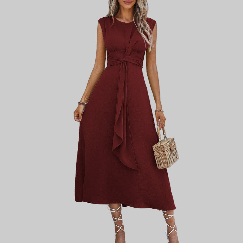 Alethea | Women’s Sleeveless Belted A Line Midi Dress in Emerald Green
