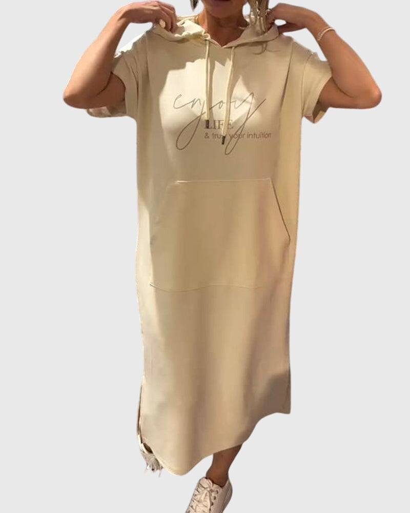 Alethea | Silky Casual Hoodie Dress in Burnt Orange