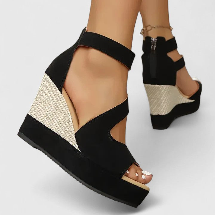 Calantha | Black Strappy Orthopedic Wedge Sandals