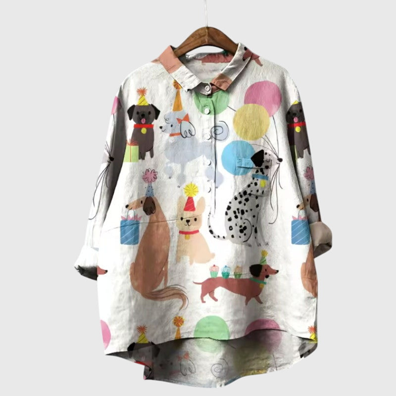 Alethea | Mint Green Dog Print Blouse