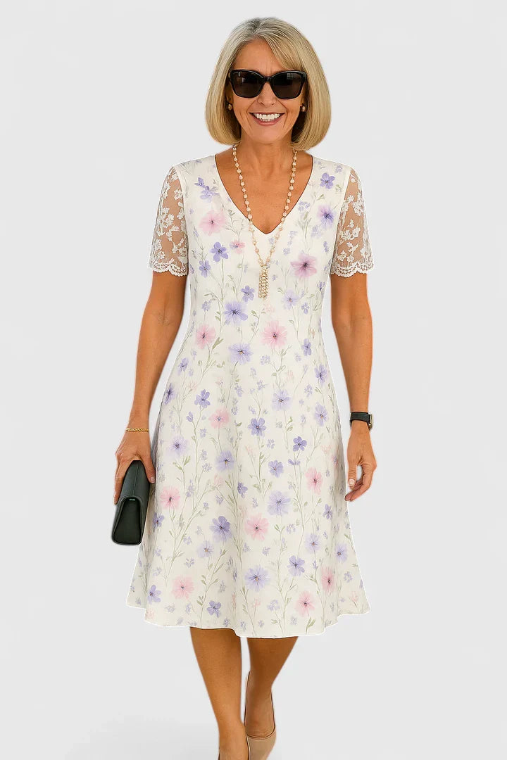 Calista | Elegant Floral Lace Midi Dress
