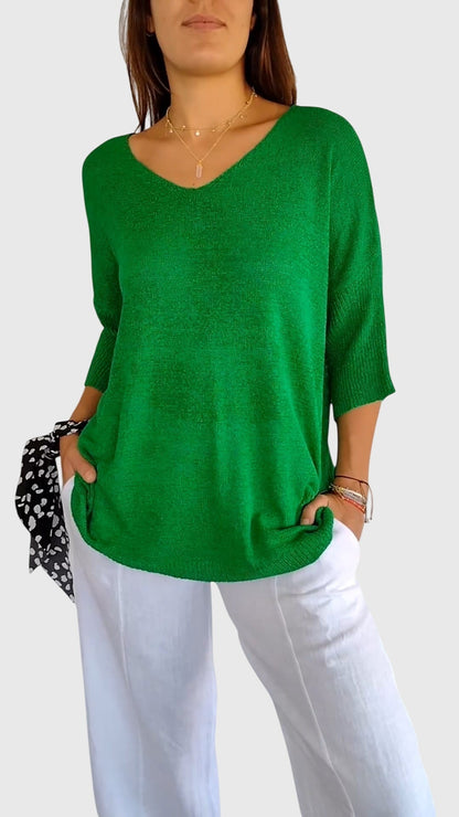 Alethea | Soft Coral Elegant V-Neck Top