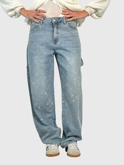 Astrid | Women’s Dark Blue Sparkle Diamond Denim Pants