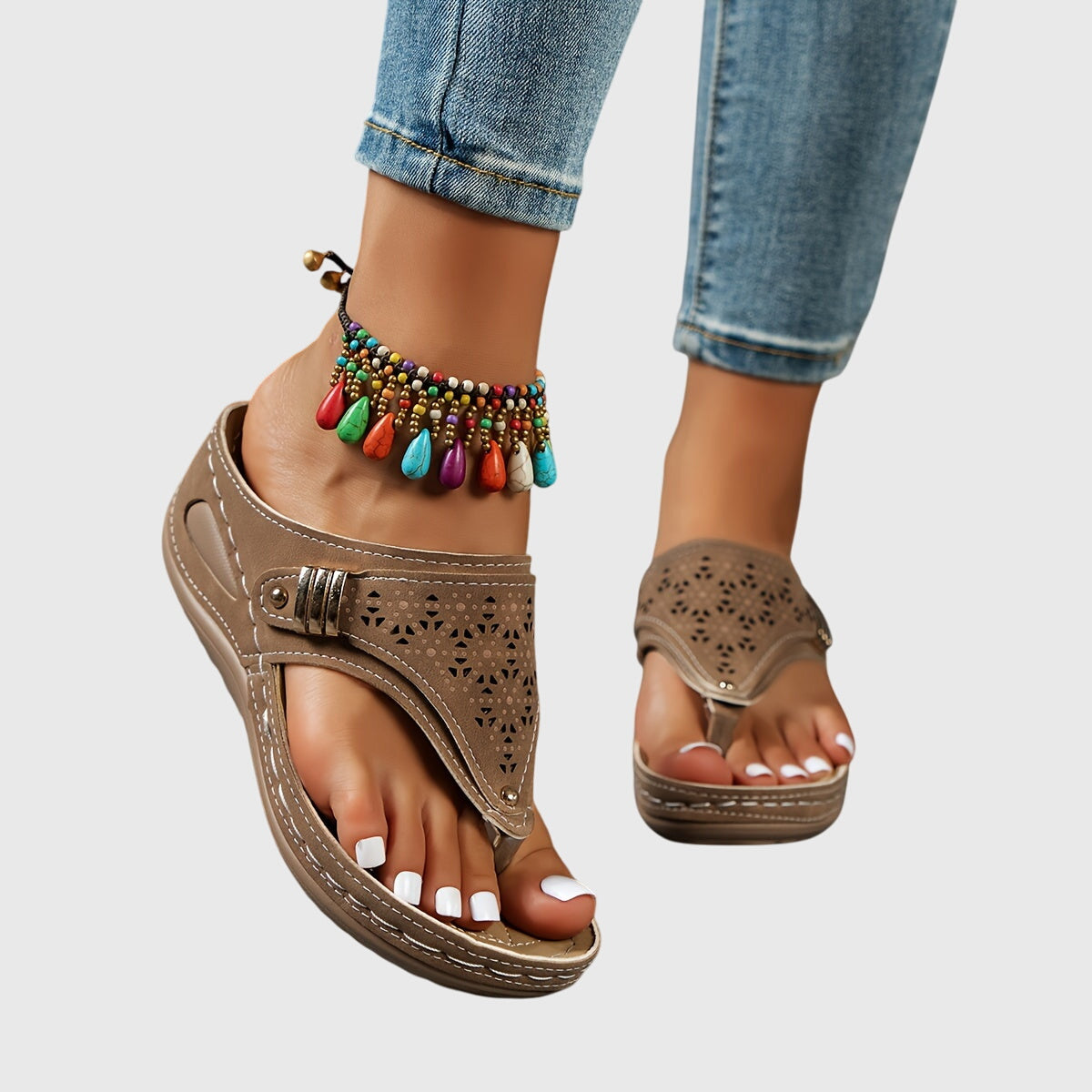 Calista | Beige Cutout Comfortable Sandals