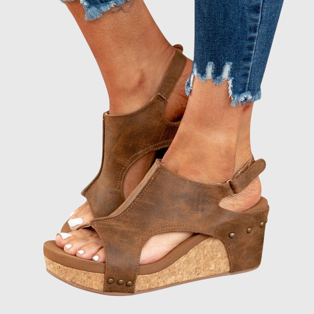 Calista | Beige Suede Orthotic Wedge Sandals