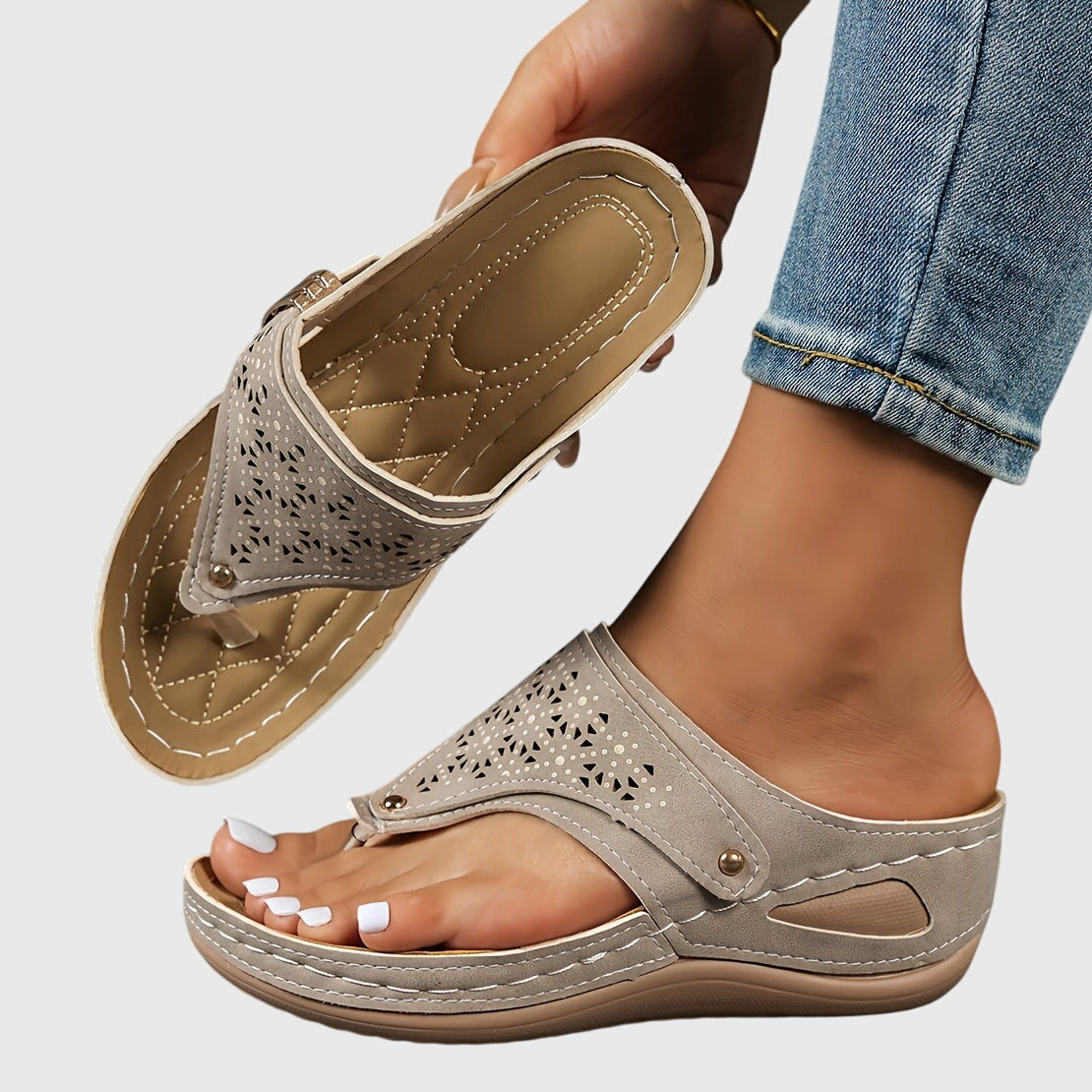 Calista | Brown Beaded Comfortable Sandals
