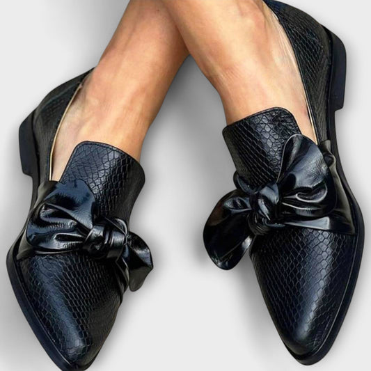 Calista | Black Snake Embossed Elegant Loafers