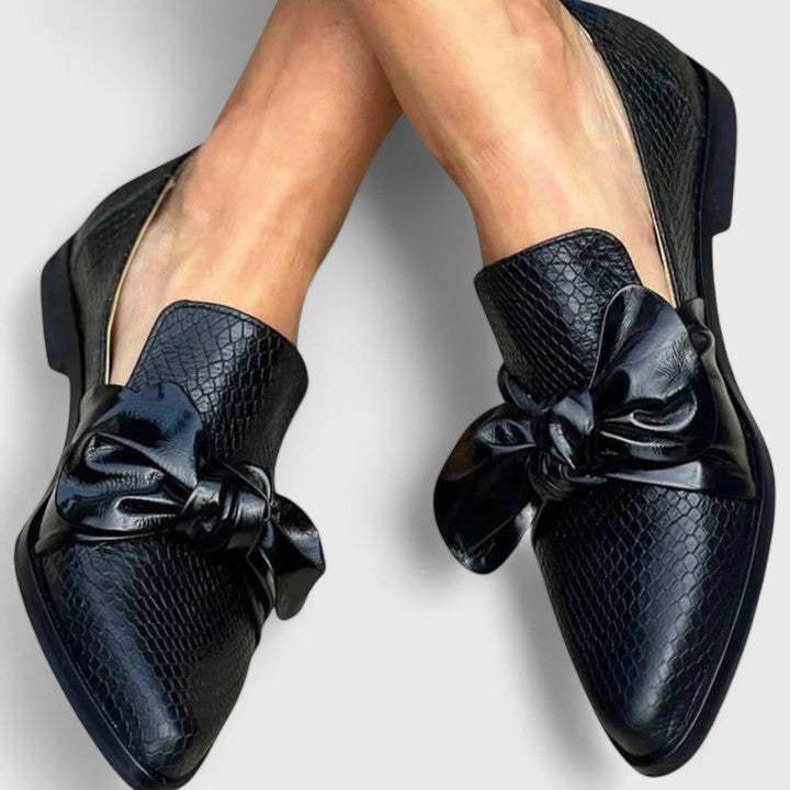 Calantha | Black Snake Embossed Elegant Loafers