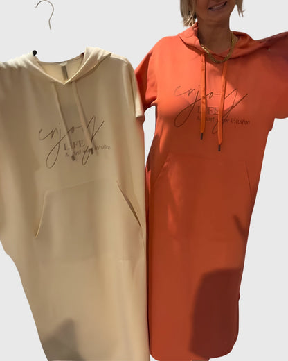 Alethea | Silky Casual Hoodie Dress in Burnt Orange