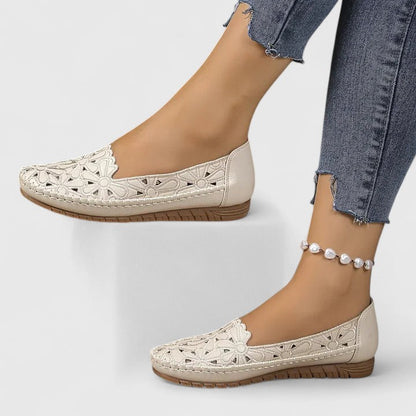 Calista | Elegant White Brogue Sandals