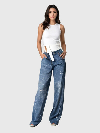 Astrid | Women’s Dark Blue Sparkle Diamond Denim Pants