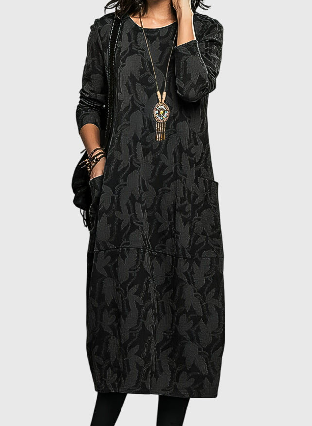 Alethea | Dark Green Casual Round-Neck Dress