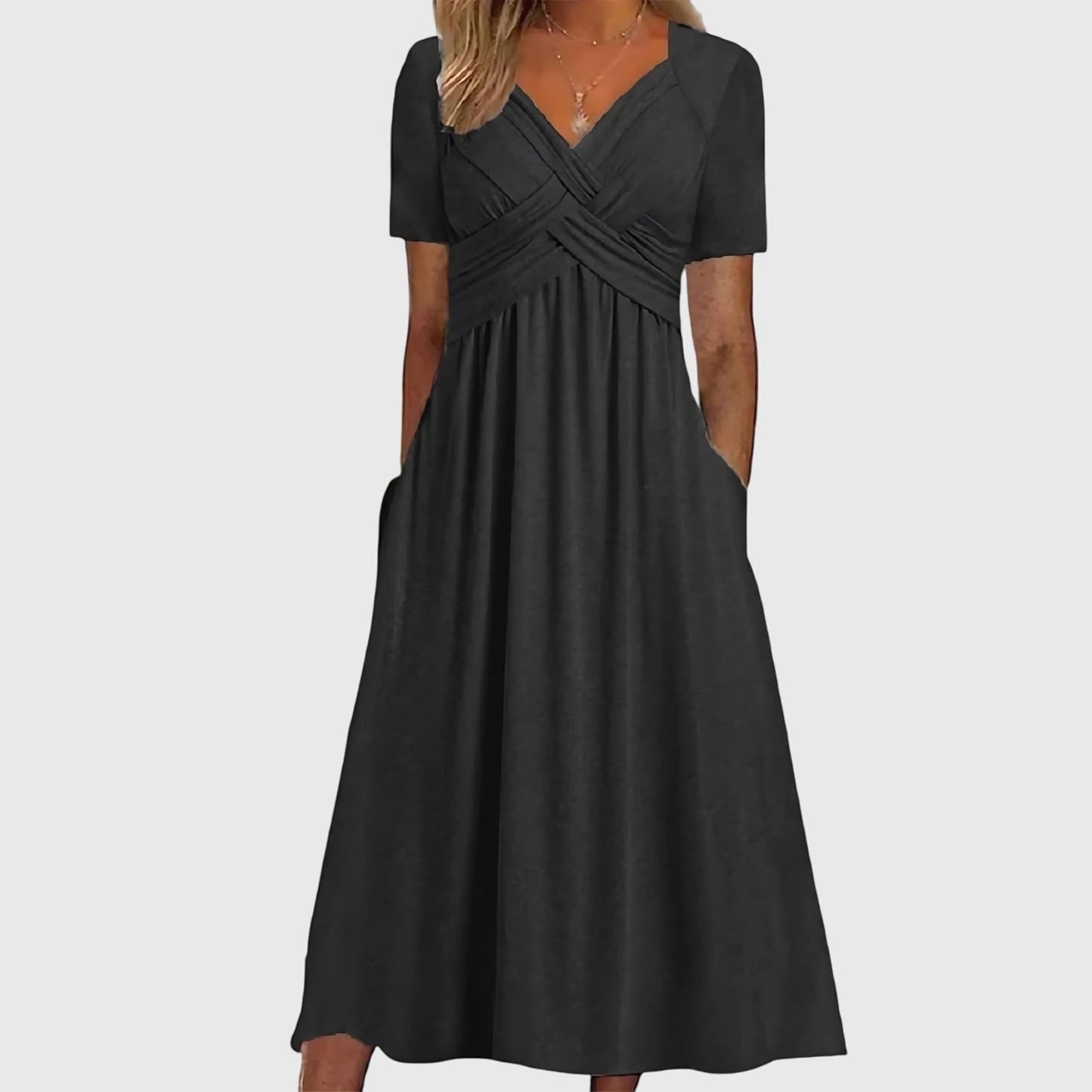 Calista | Elegant Royal Blue Midi Dress With Tummy Control