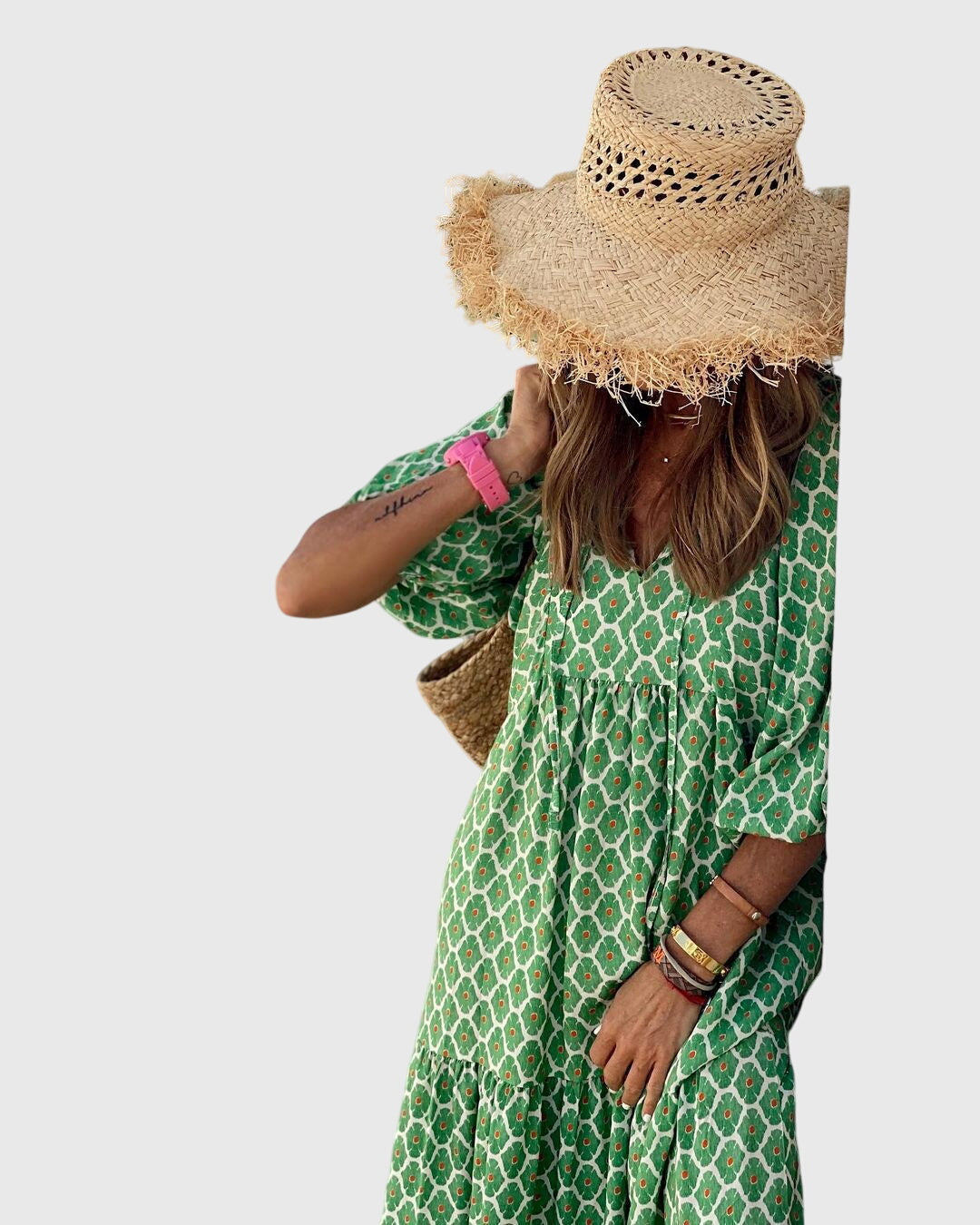 Astrid | Boho Maxi Dress in Green Floral