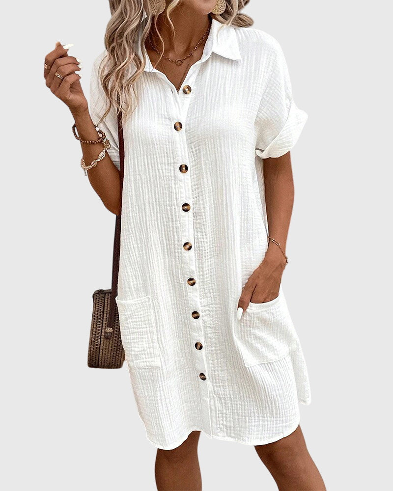 Adeline | Elegant White Short Sleeve Comfortable Dress