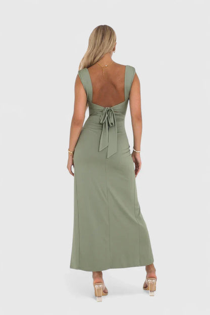 Calantha | Olive Elegant Maxi Dress with Slit