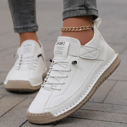 Kalindi | Beige Stitched Orthopedic Sneakers