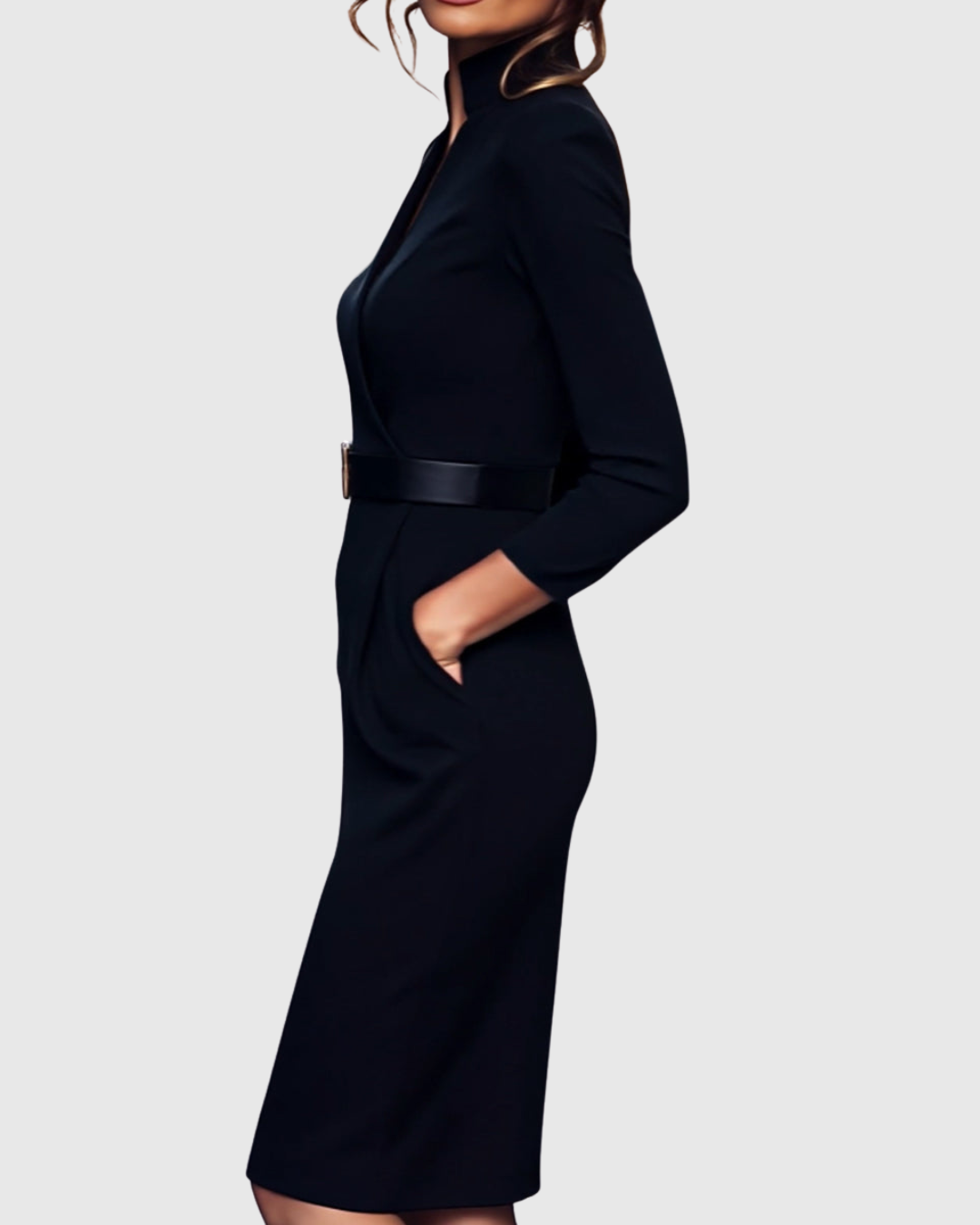 Calantha | Sleek Black Refined Midi Dress