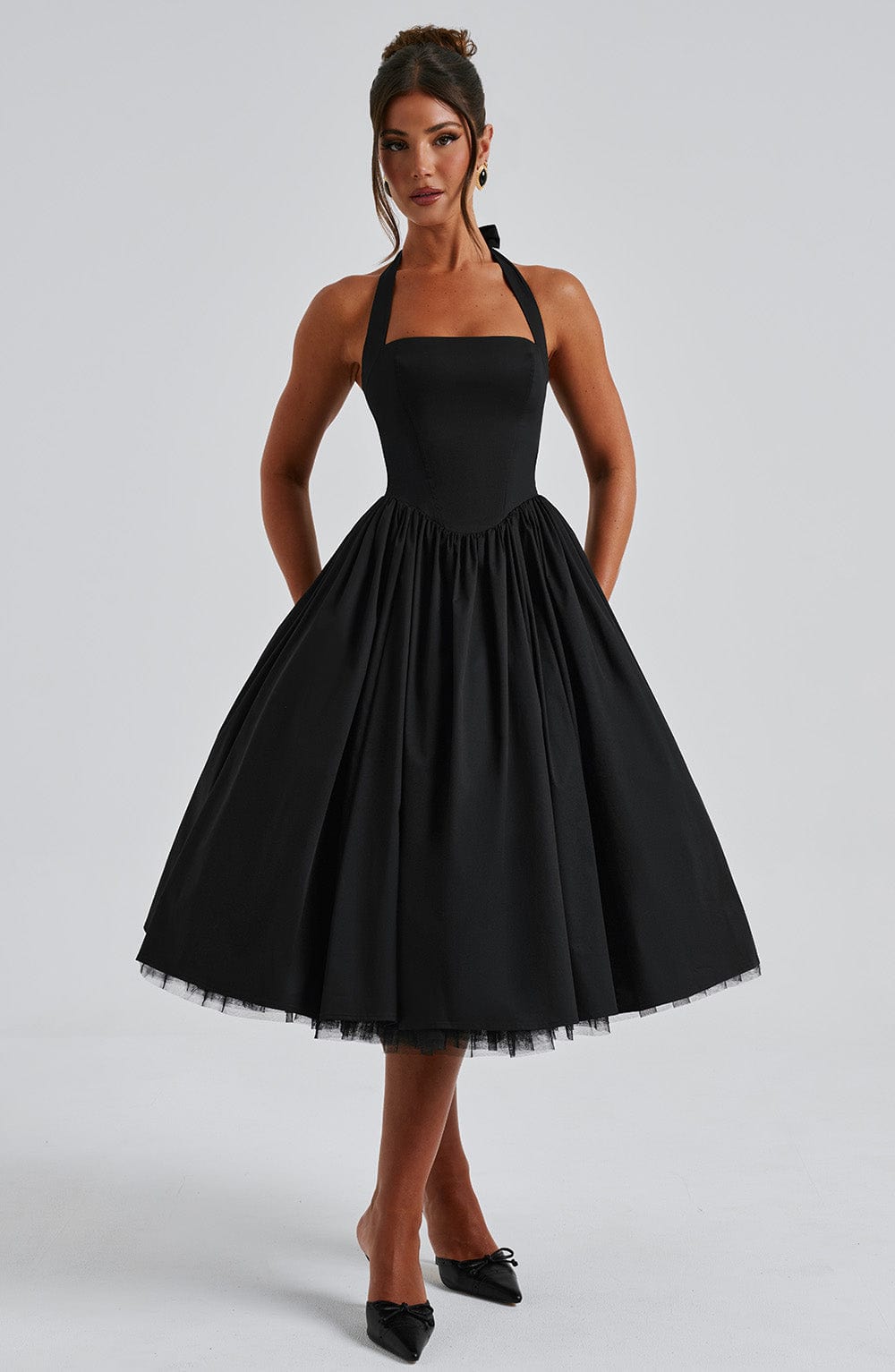 Astrid | Elegant White Women’s Wedding Guest Halter Midi Dress