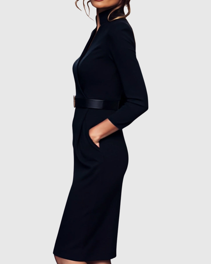 Calantha | Elegant Black Refined Midi Dress
