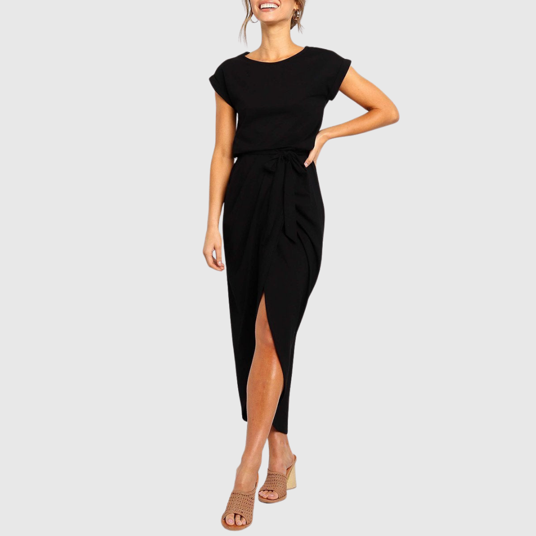 Calantha | Elegant Grey Casual Midi Dress