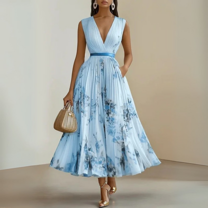 Calista | Women’s Flowy Sleeveless Summer Maxi Dress in Floral White
