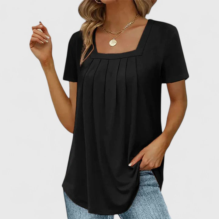Calantha | Elegant Summer Blouse - Soft Gray Pleated Detail