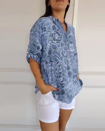 Calantha | Elegant Floral Blue Sophisticated Blouse