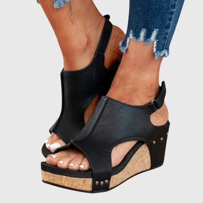 Calista | Beige Suede Orthotic Wedge Sandals