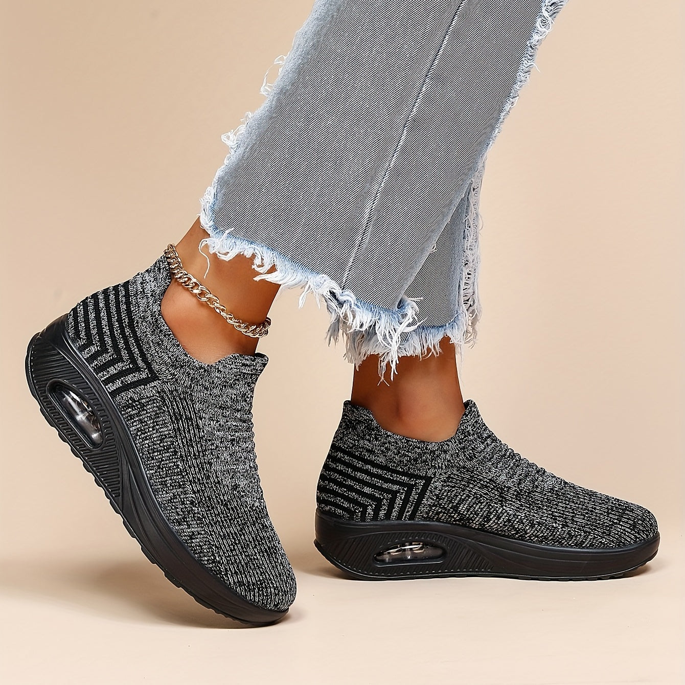 Alethea | Grey Knit Air Cushion Shoes
