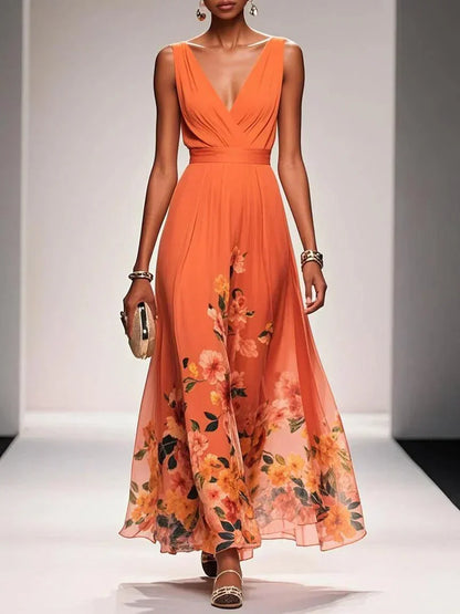 Calista | Women's Elegant Light Blue Floral Print Wedding Guest Dress