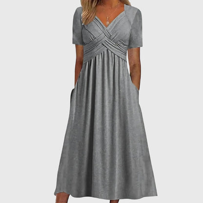 Calista | Elegant Royal Blue Midi Dress With Tummy Control