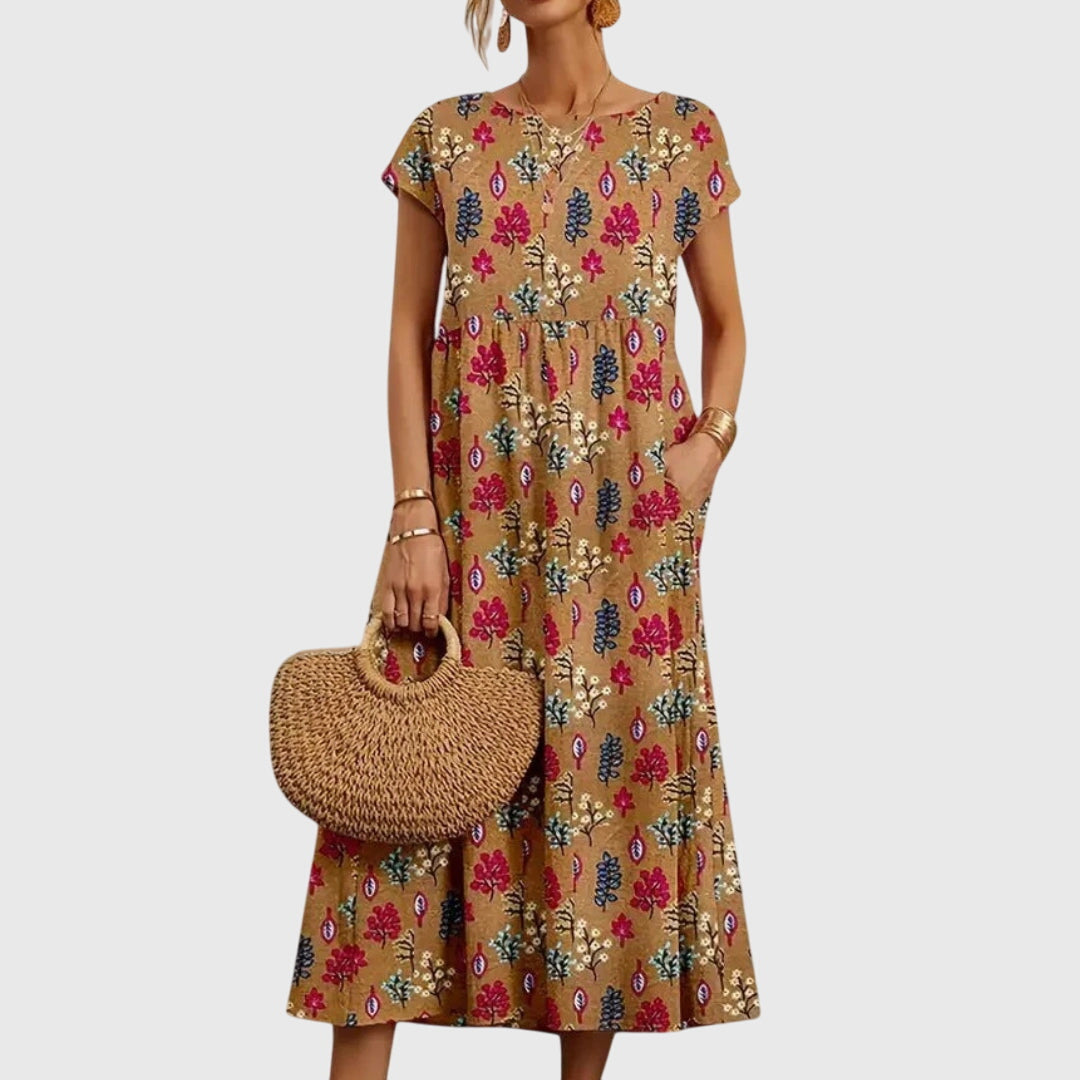 Calista | Elegant Red Floral Dress