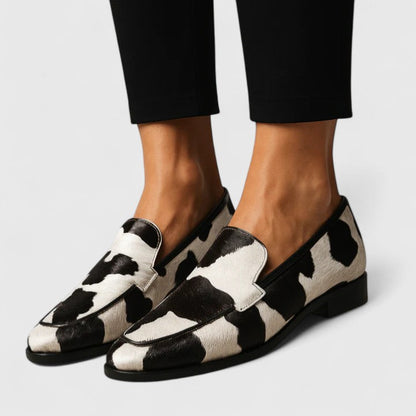 Calanthe | Cow Print Cushioned Elegance Loafers