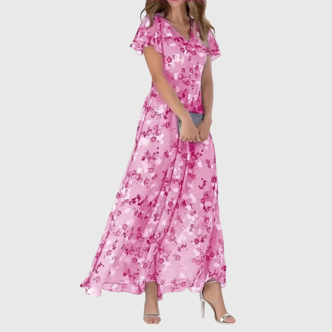Astrid | Peach Floral Figure Flattering Dress